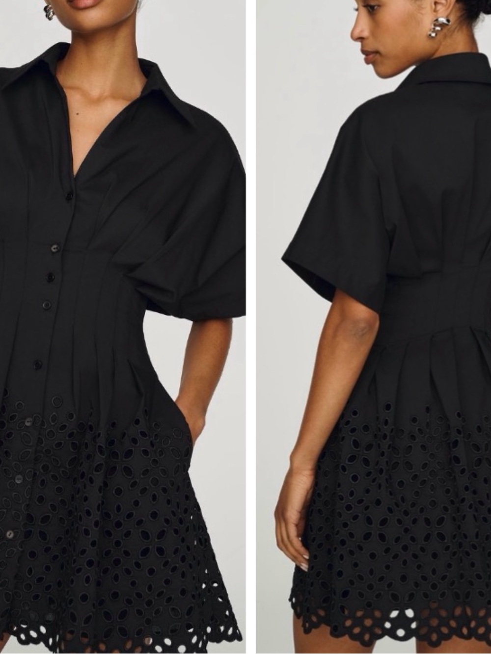Anthropologie The Tobie Black Eyelet Mini Shirt Dress by Exquise